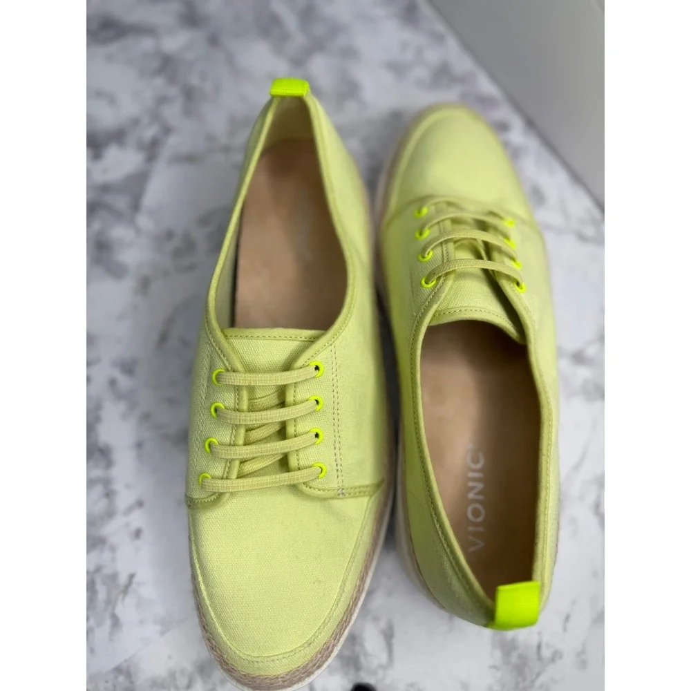 Vionic Women Lime‎ Green Canvas Espadrille Platform Sneakers Orthotic Lace Up 9